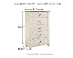 Willowton - Brown / Beige / White - Five Drawer Chest