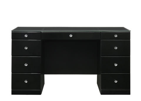 Avery - Vanity Desk With Glass Top And Led Mirror - Black